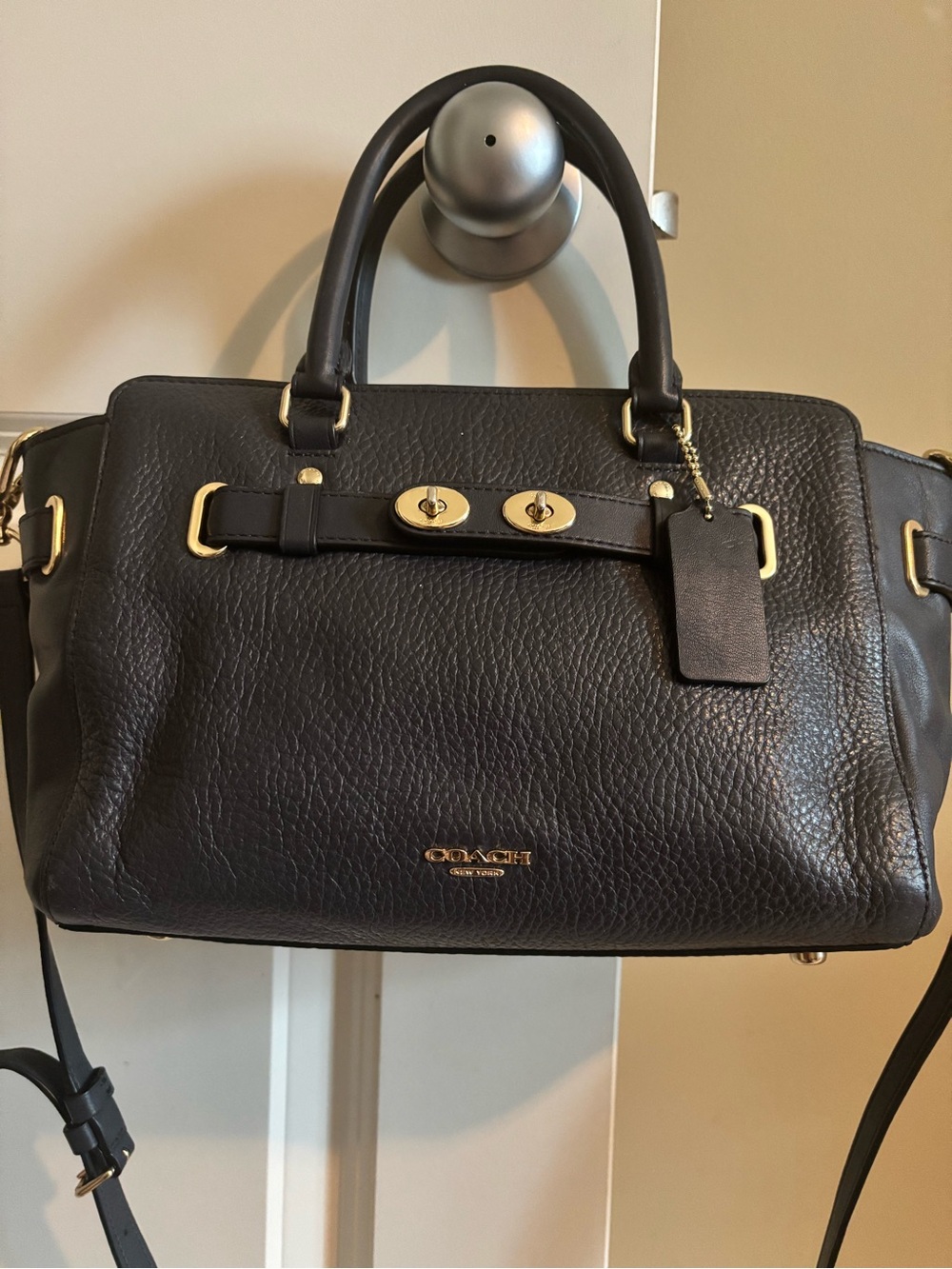 Coach Black Pebbled Leather Satchel with Gold Hardware